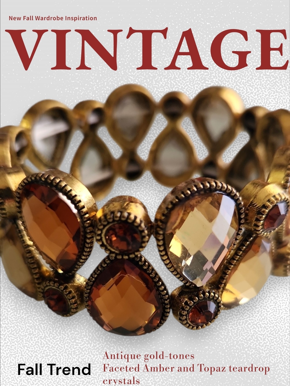Antique Amber and Topaz Crystal Teardrop Stretch Bracelet